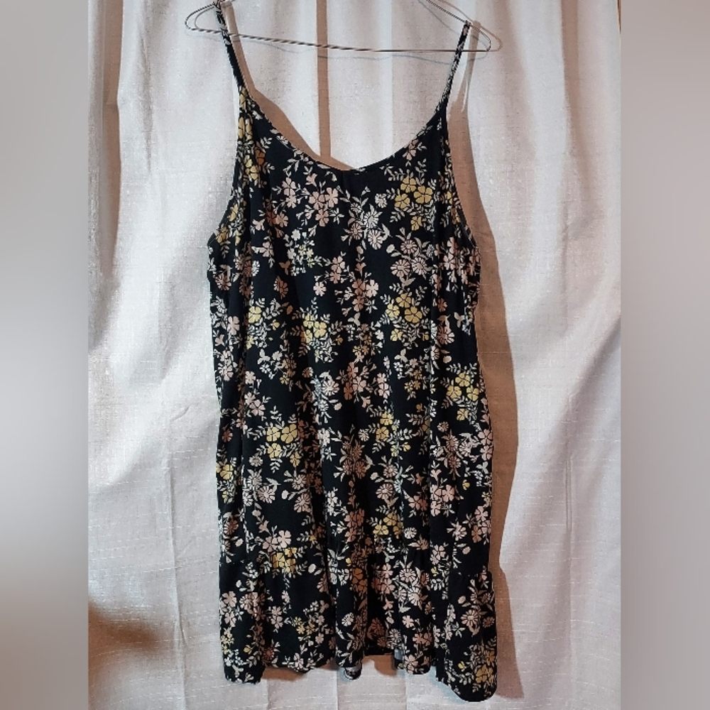 WALLFLOWER Women's Black Multi Floral Spaghetti Strap Flared Dress Stretch 1X